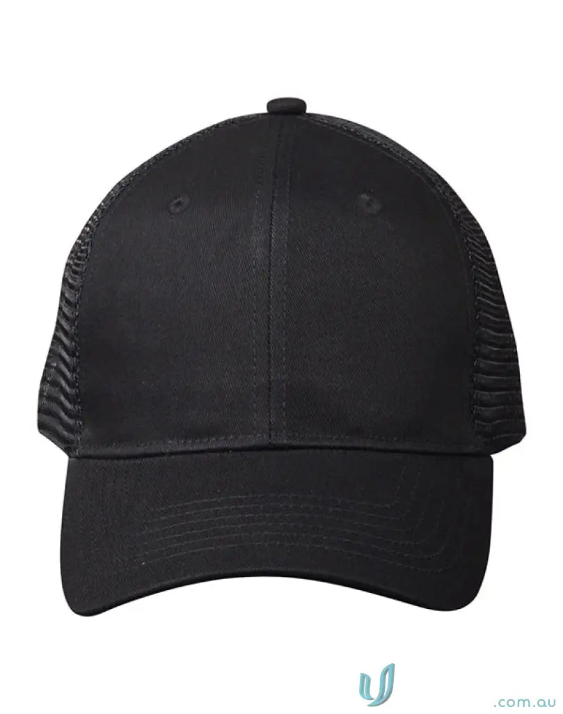 Black cotton trucker cap from Winning Spirit Premium, style ch89 premium cotton