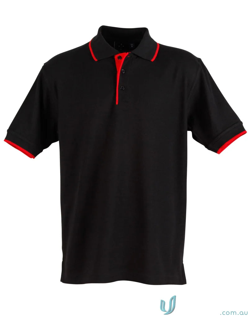 Black polo shirt with red trim from Winning Spirit Pique, perfect as a workwear solution