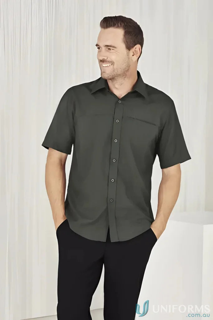 Man in a mens Oasis Short Sleeve Shirt showcasing the Oasis Shirt collection