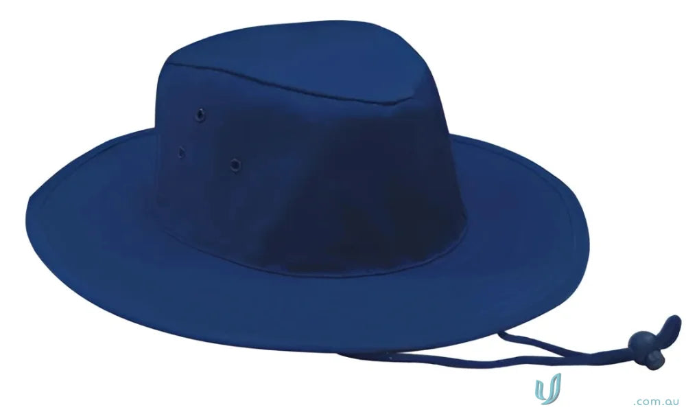 Blue wide-brimmed sun hat from Poly Cotton Slouch Hat, perfect for uniforms and workwear options