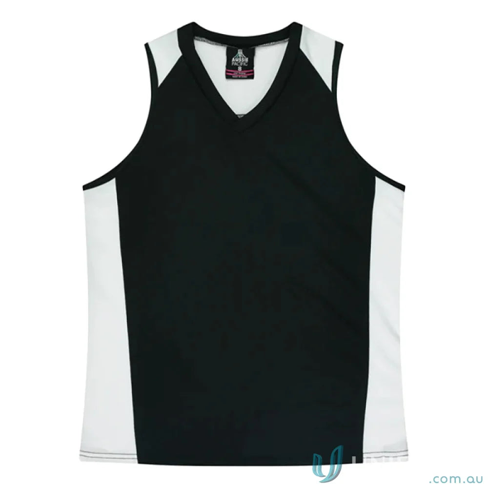 Black and white V-neck tank top from Premier Singlet with comfy fabric neck bind