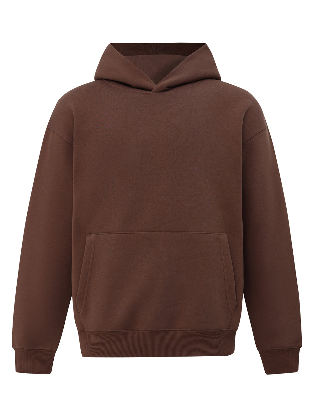 Premium oversized fleece hoodie in minimalist brown with kangaroo pocket