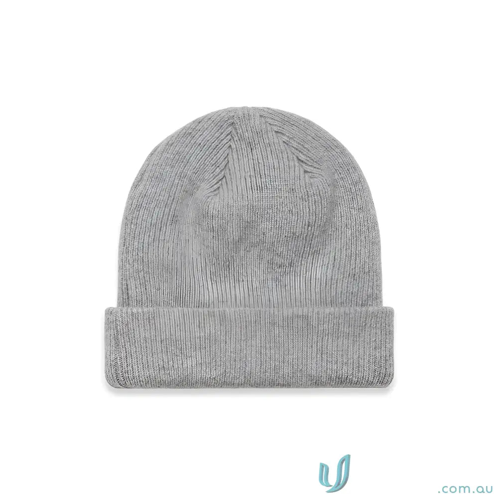 Light gray ribbed knit beanie with folded cuff, stylish warm knit beanie for winter