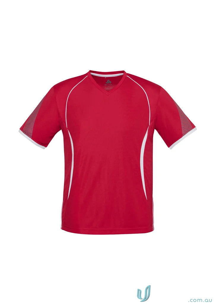 Razor Tee mens athletic shirt with self-fabric v-neck band and white trim