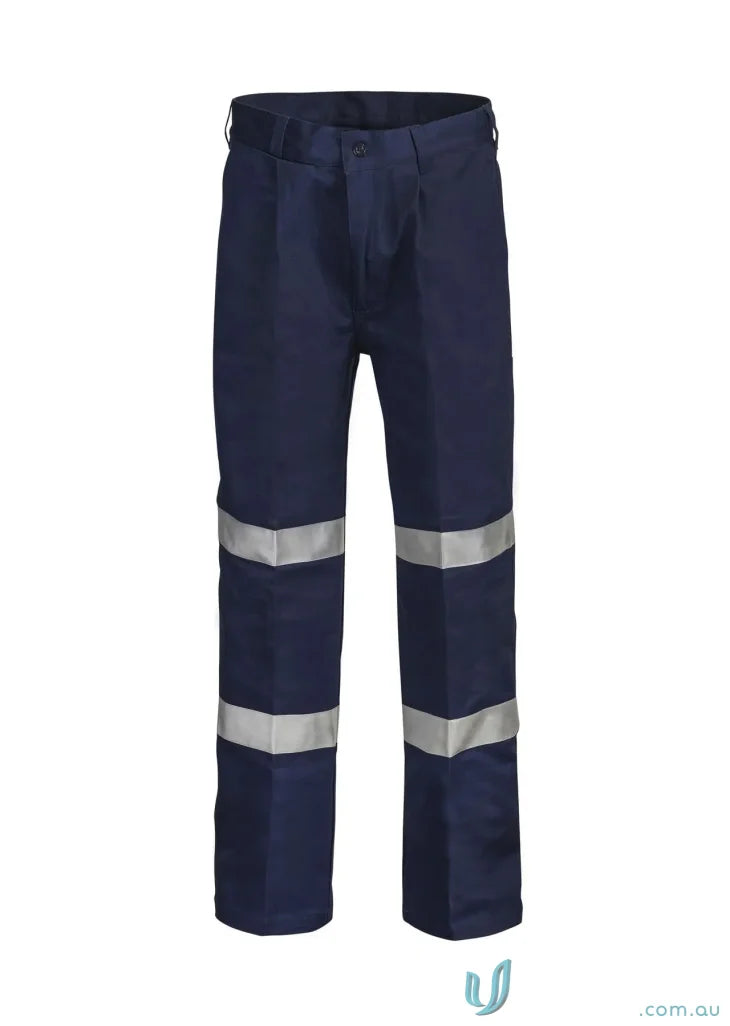 Navy blue work pants with reflective stripes, reflective pleat cotton drill trouser