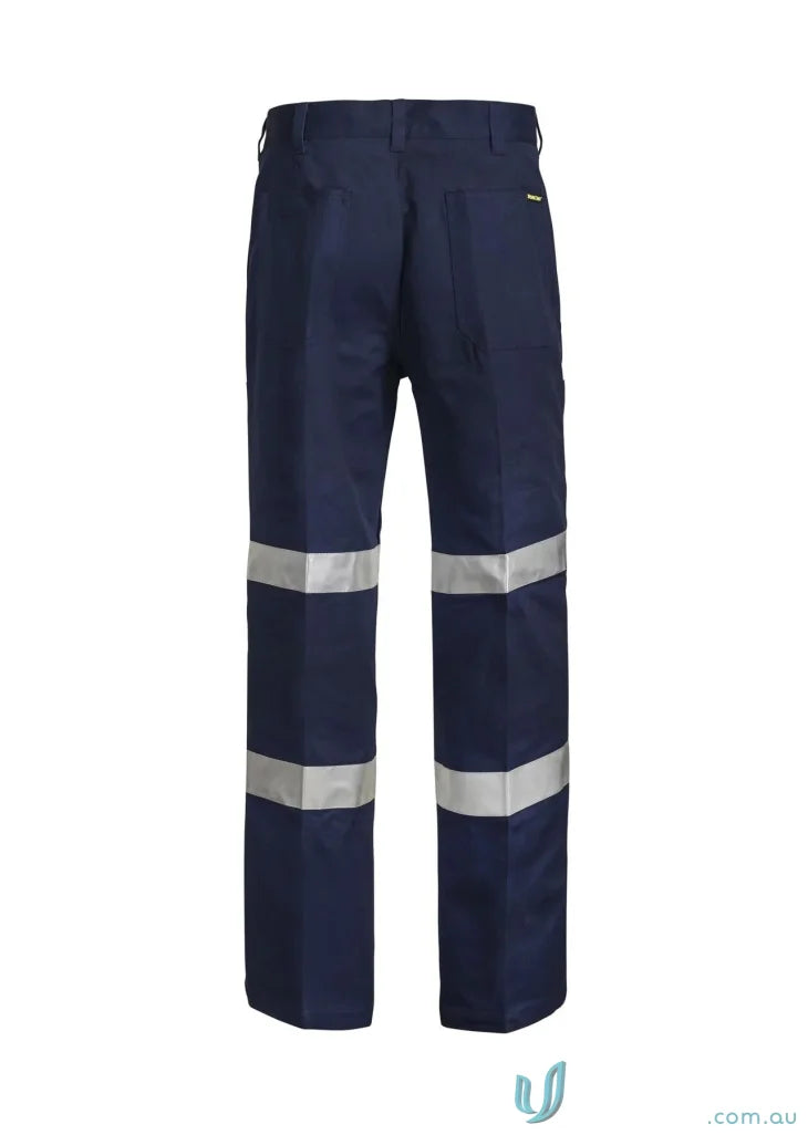 Navy blue work pants with reflective stripes, Reflective Pleat Cotton Drill Trouser