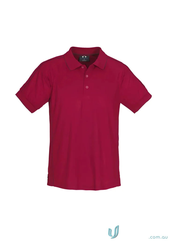 Mens resort polo shirt in dark pink with three buttons for effortless style