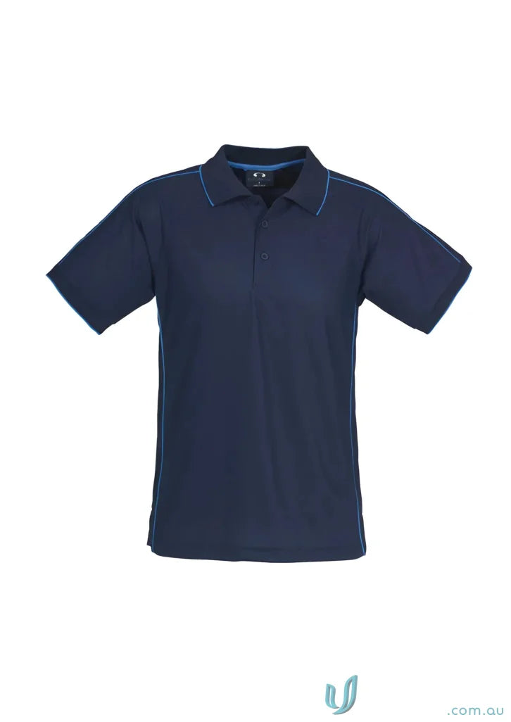 Mens Resort Polo in navy blue with light blue trim for effortless style