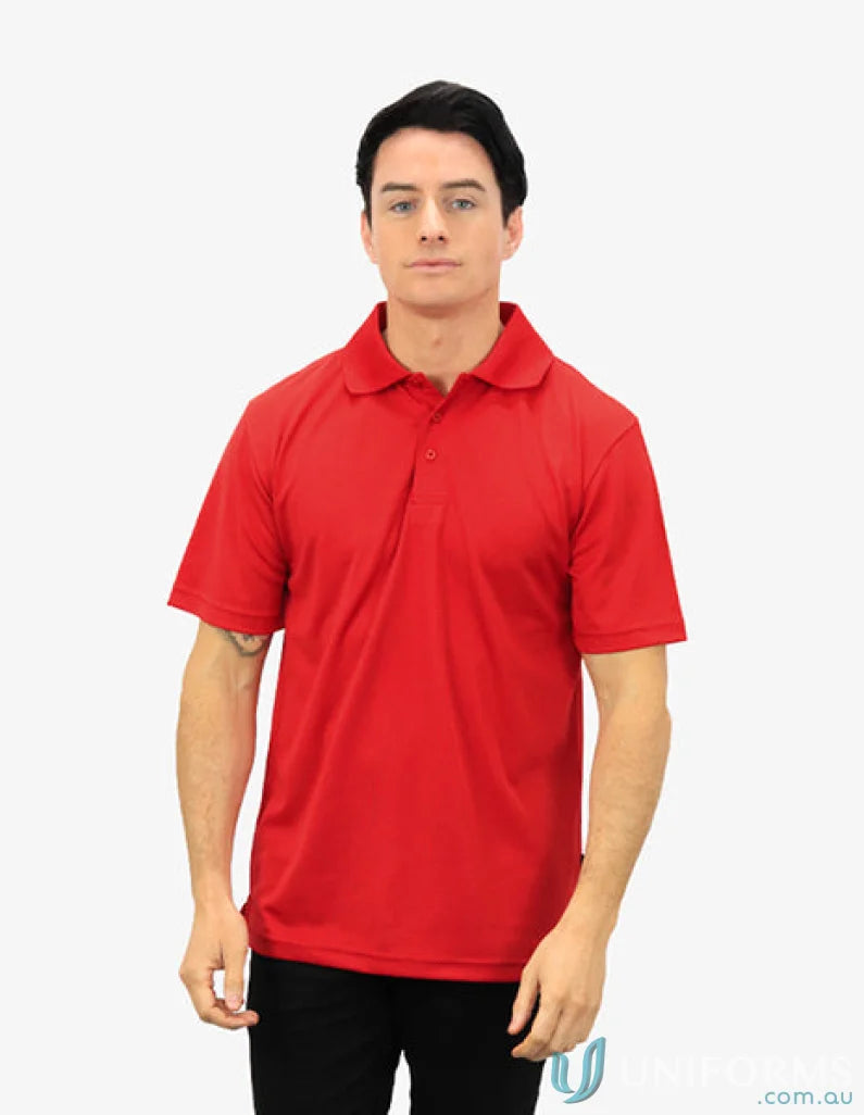 Red polo shirt featuring CoolDry Technology for ultimate moisture management tech
