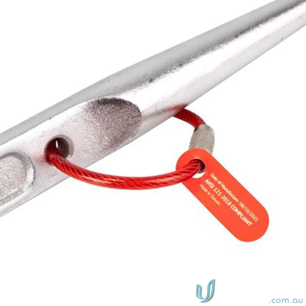 Silver metal screwlock cable with red safety cable for gripps® screwlock cable product