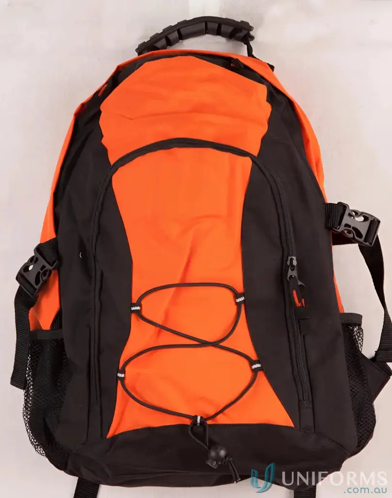 Orange and black Smartpack Backpack with pockets and straps, perfect for winning spirit and personal style