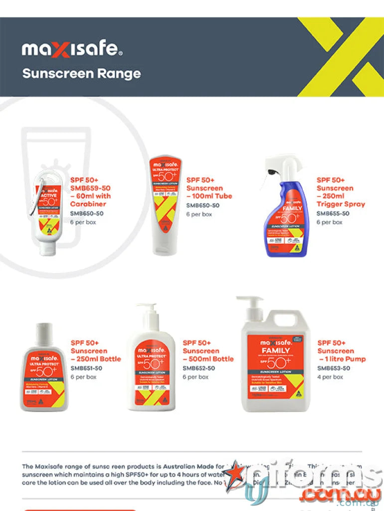 Maxisafe SPF 50+ Sunscreen Spray Bottle for high UV protection and even coverage