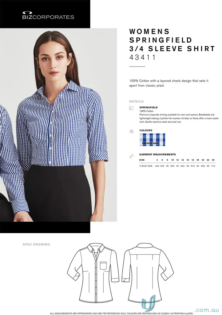 Womens Springfield 3/4 sleeve shirt for springfield office wear and womens Springfield fashion