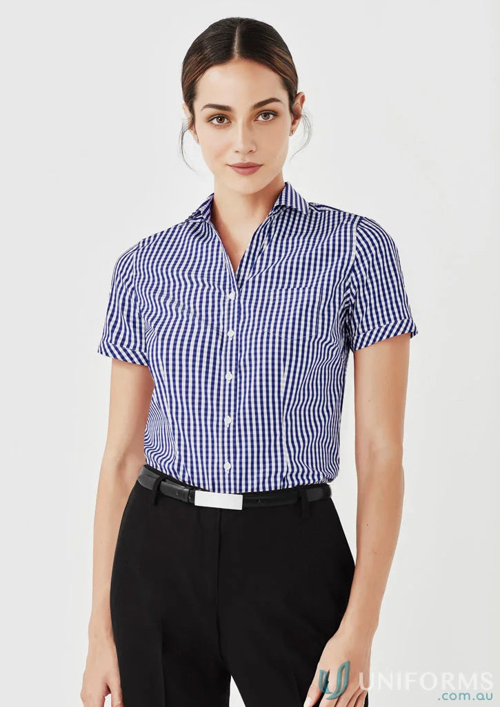 Blue and white checkered Springfield Ladies S/S Shirt, perfect womens springfield shirt
