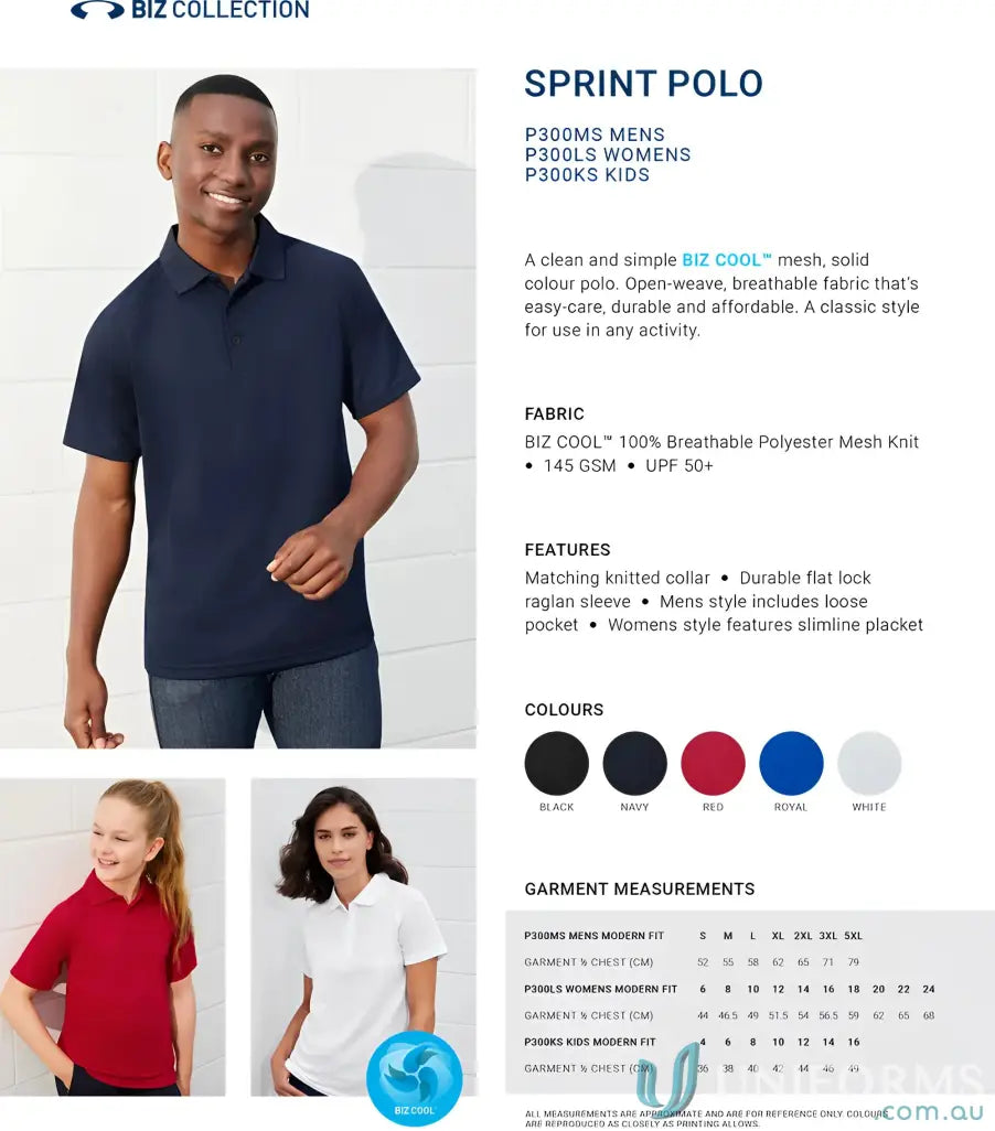 Sprint Polo shirt details from the collection sprint p300ms mens Biz Cool line