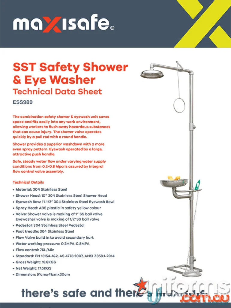 Stainless Steel Safety Shower & Eyewash station with flow control for safety access