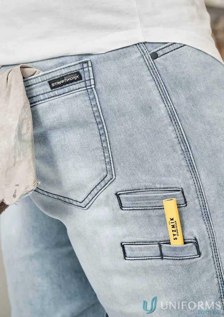 Light blue denim jeans from Streetworx Stretch Jean for demand performance men’s streetworx stretch