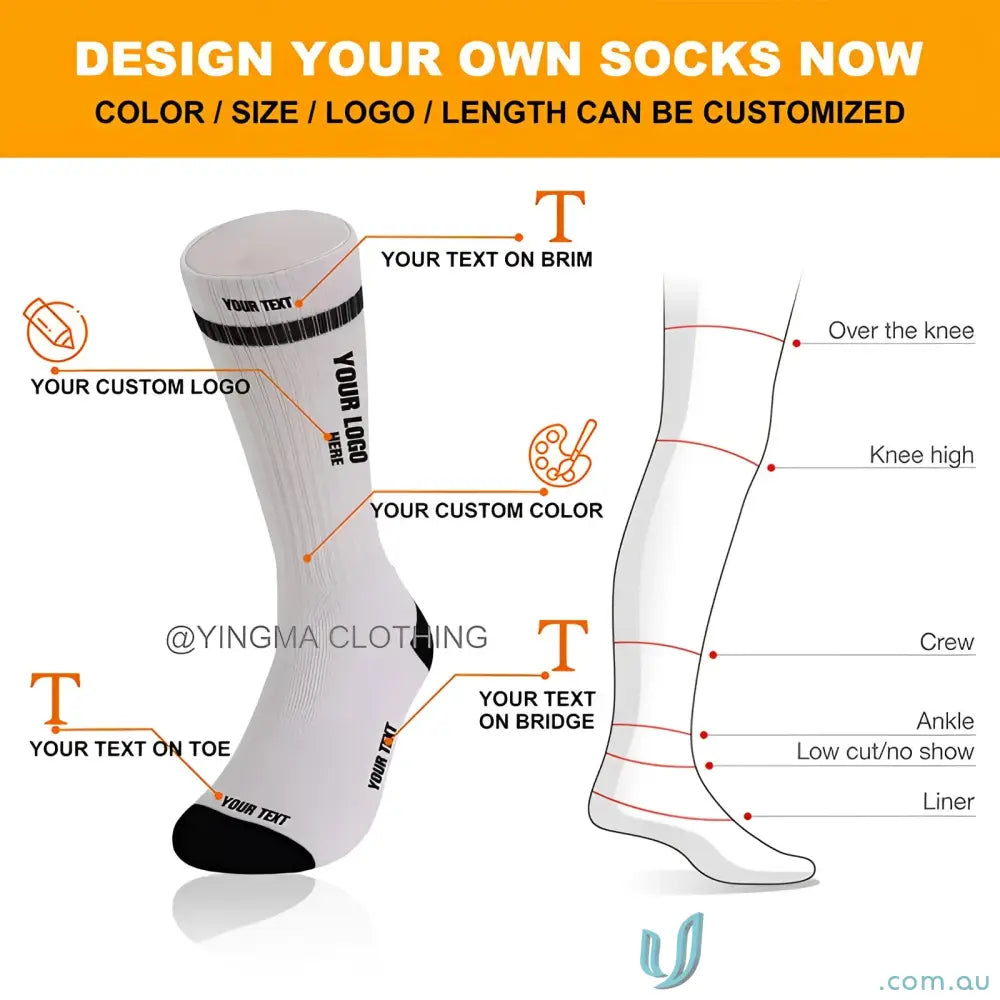 Customizable sports socks design options for personalized custom sports socks