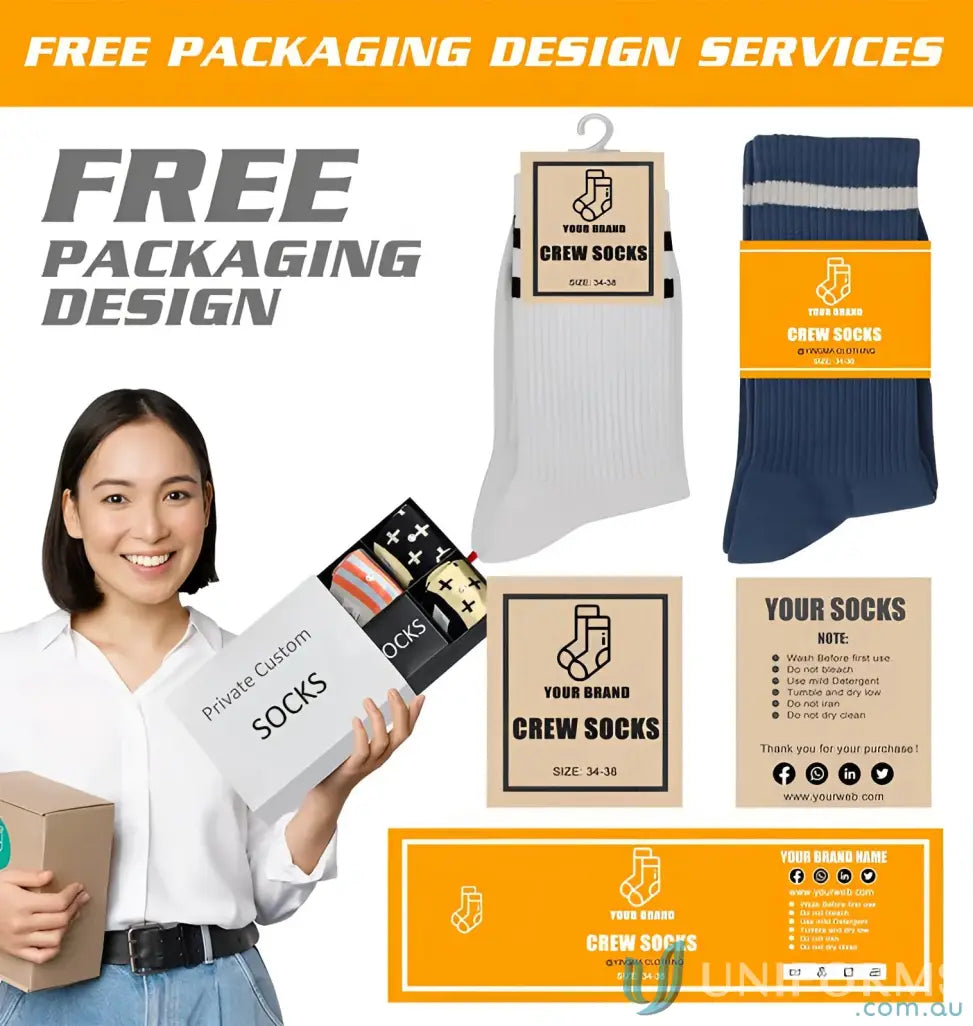 Socks packaging design options for Sublimated Sports Socks, perfect for custom sports socks