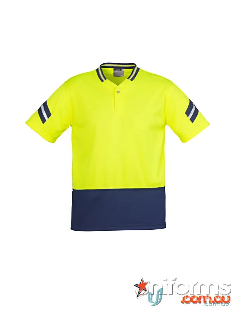 Yellow and navy blue astro short sleeve polo shirt from Syzmik Mens Sleeve Polo ZH245