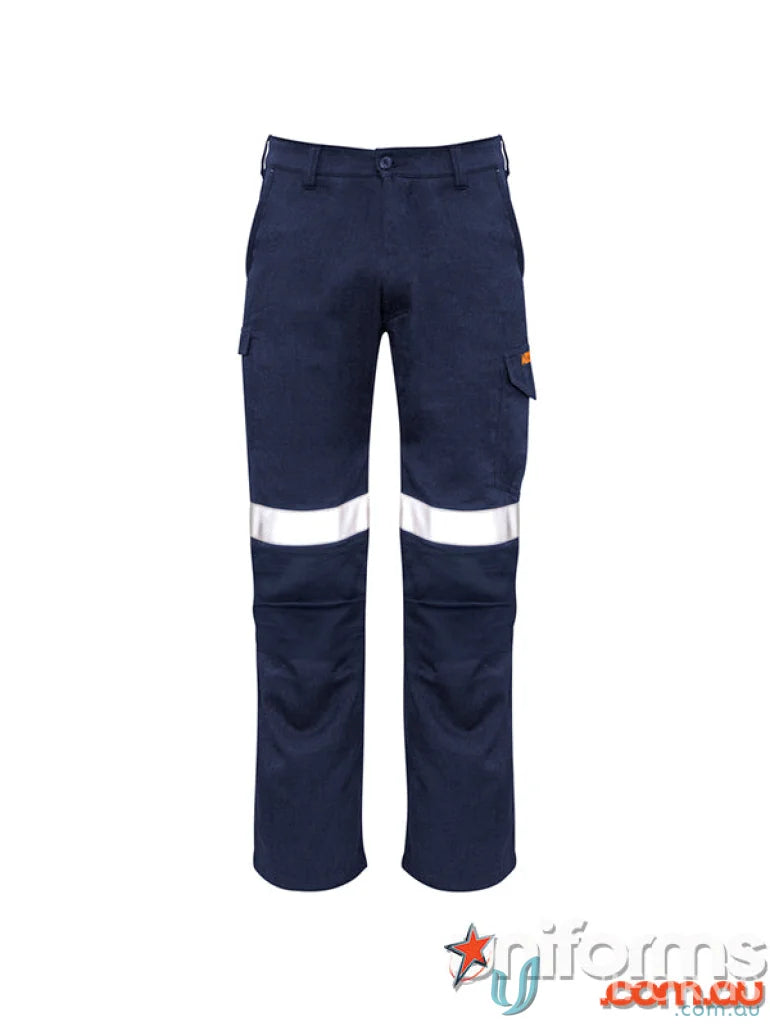Syzmic Range Mens Navy work pants with reflective stripes and orange flame taped cargo pant zp521
