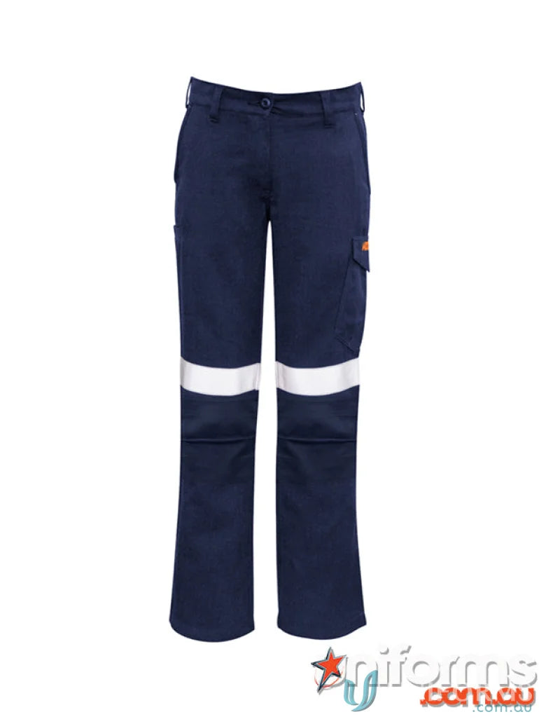 Navy blue Syzmic Womens Orange Taped Cargo Pant with reflective stripes for safety