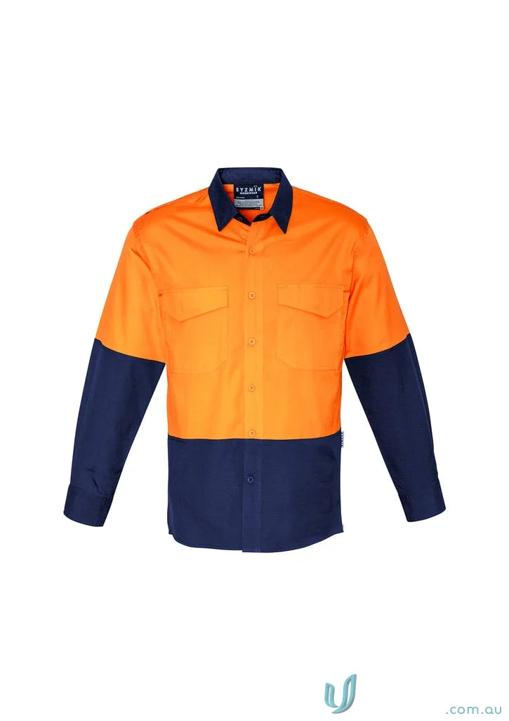 Orange and navy blue Syzmik mens rugged cooling Vis Shirt ZW128 perfect for stress points