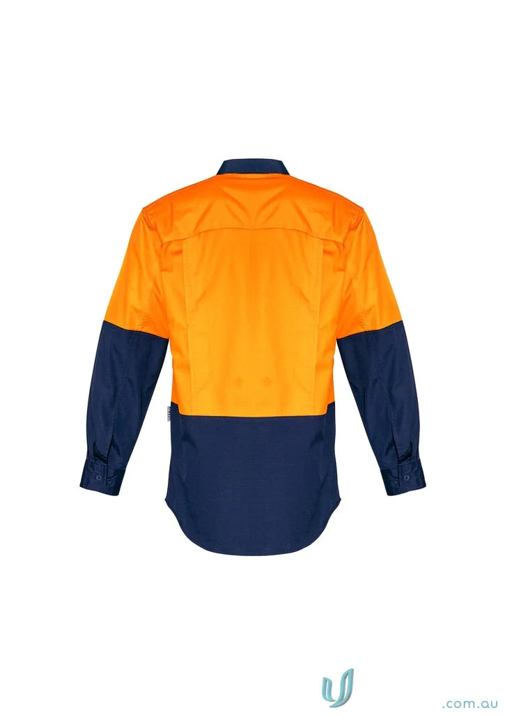 Orange and navy Syzmik Mens Rugged Cooling Vis Shirt ZW128 with reinforced stress points