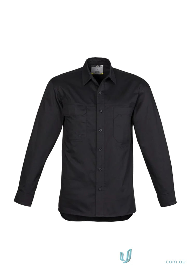 Syzmic mens lightweight tradie long sleeve cotton twill shirt in black