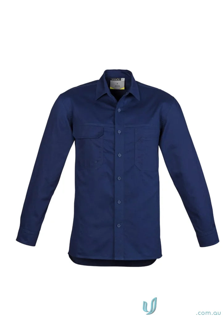 Navy blue Syzmik mens lightweight tradie long sleeve cotton twill shirt