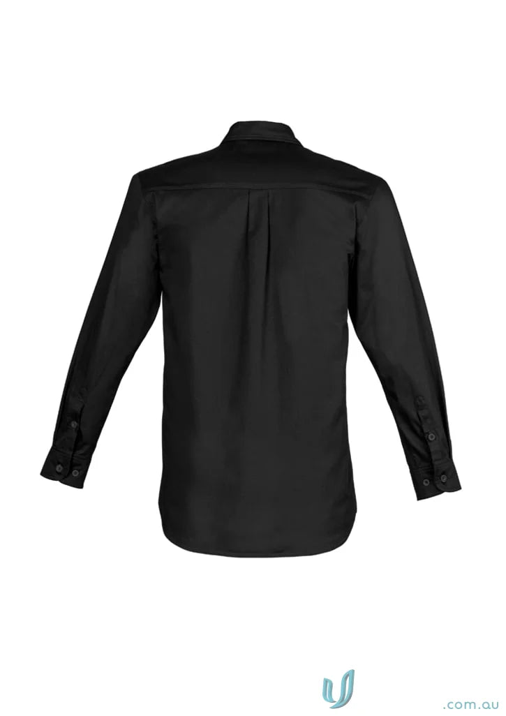 Syzmic mens lightweight tradie long sleeve cotton twill shirt in black