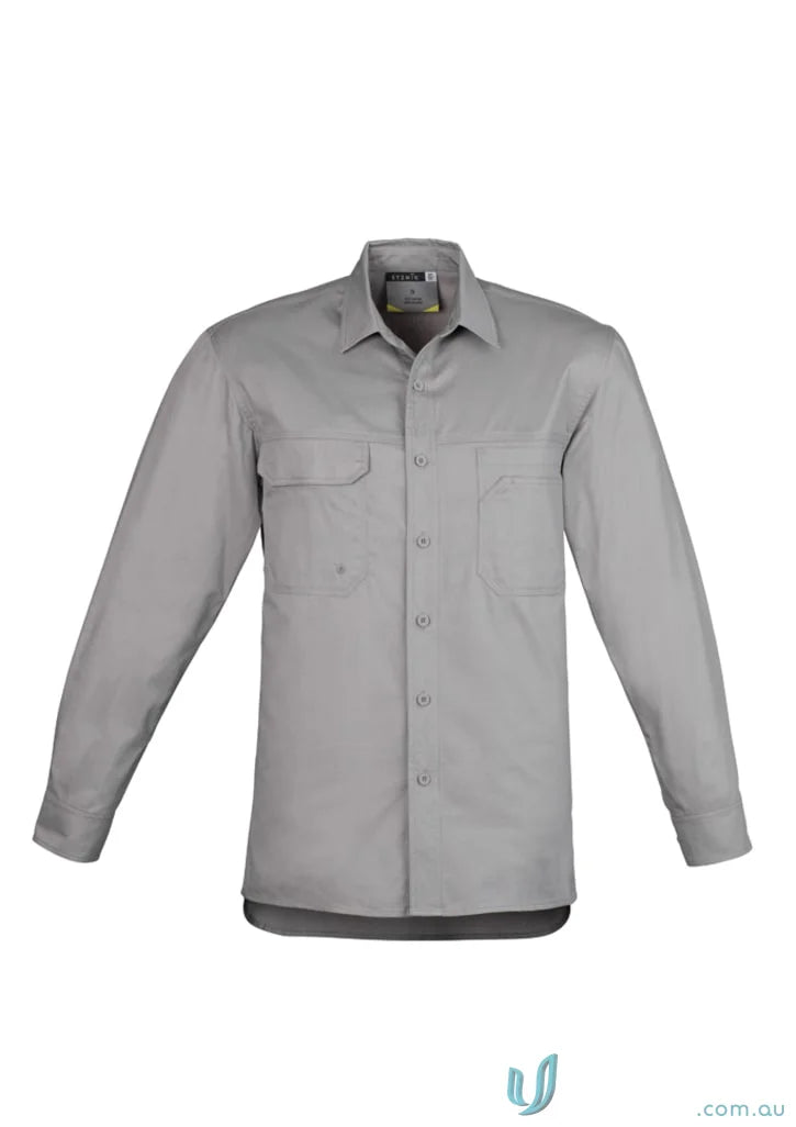 Gray Syzmik mens lightweight tradie long sleeve cotton twill shirt for casual work wear