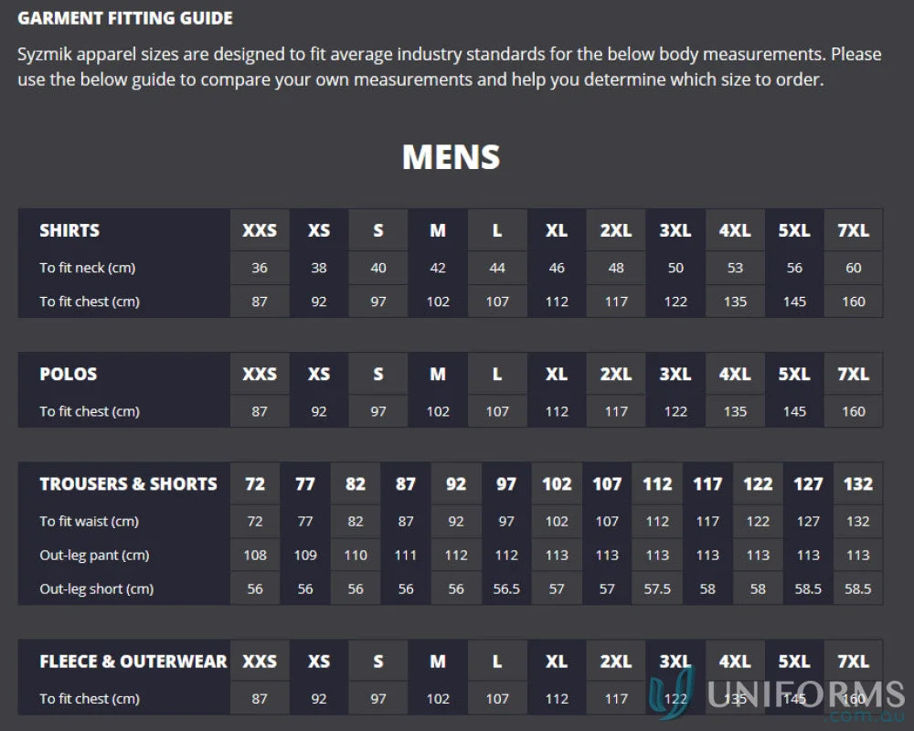 Men’s fitting guide for Syzmic Lightweight Cotton Drill Overalls from the Syzmic Range
