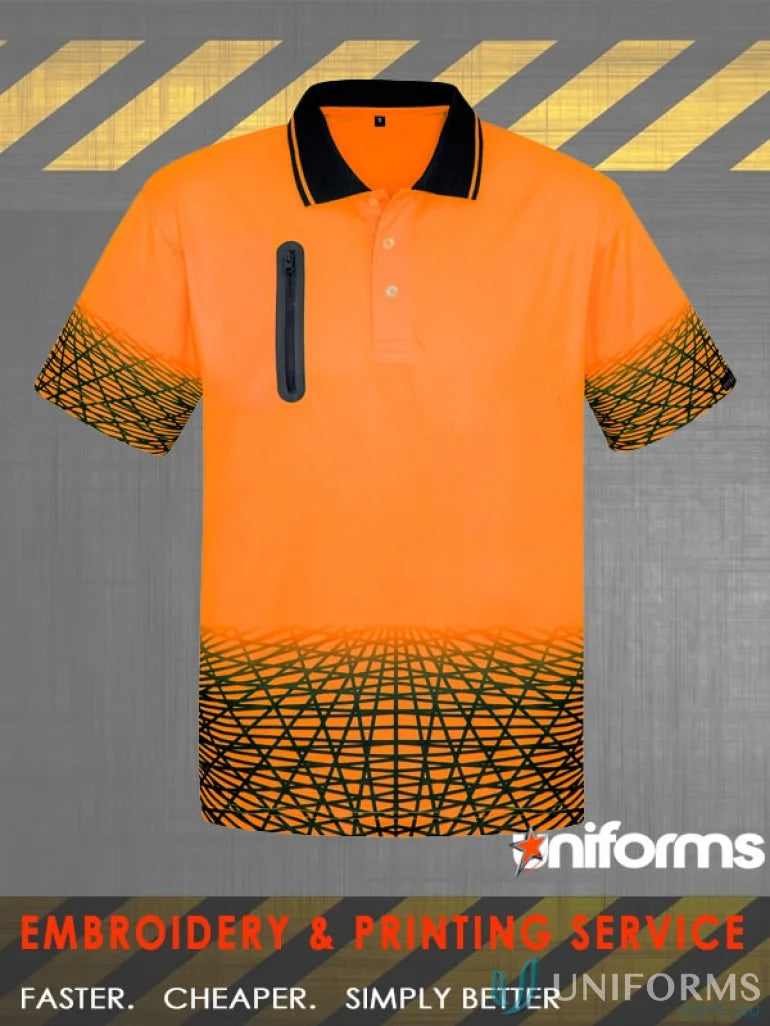 Orange hi-vis short sleeve polo shirt from Syzmik Mens Syzmik Mens Sleeve Polo Zh300