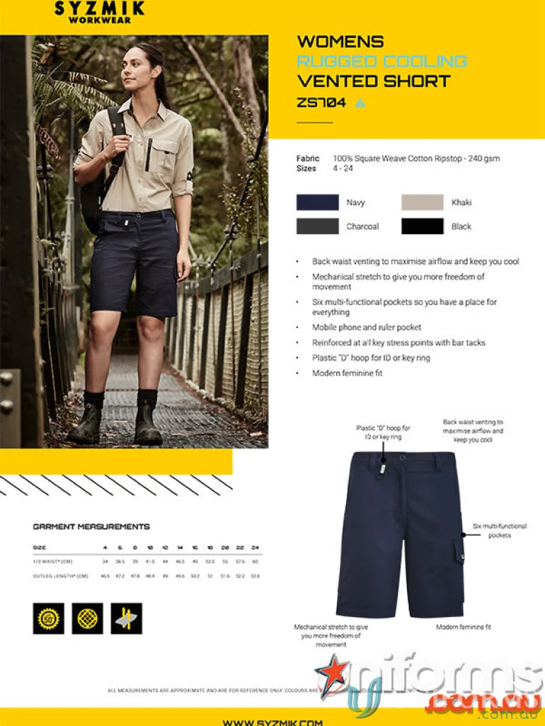 Women’s rugged cooling vented shorts from Syzmik Womens Rugged collection