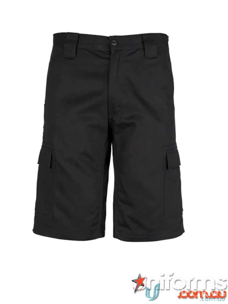 Black syzmik mens midweight drill cargo short zw012 for a casual look