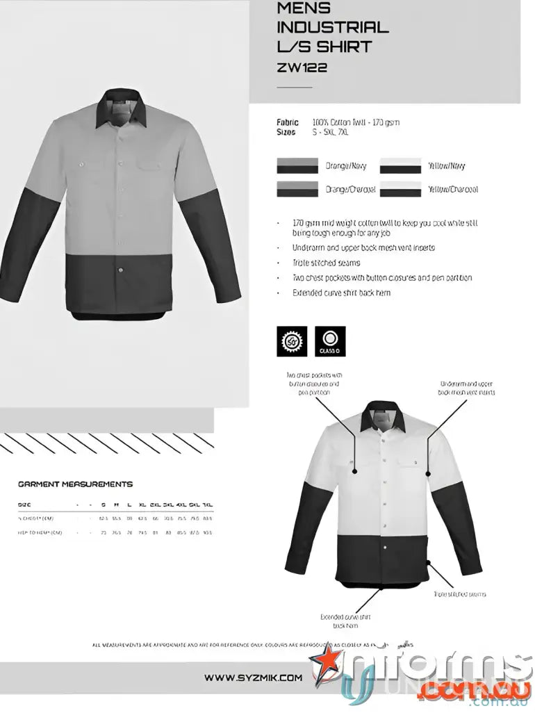 Mens industrial long-sleeve shirt SYZMIK HiVis LS Shirt for demanding work environments