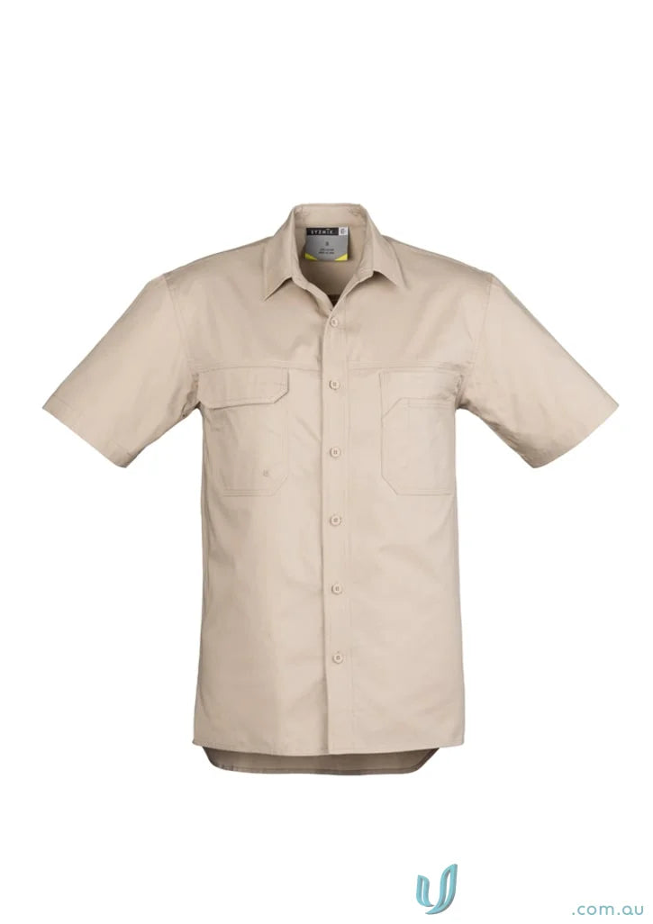 Khaki syzmik mens lightweight tradie short sleeve shirt zw120 perfect for work