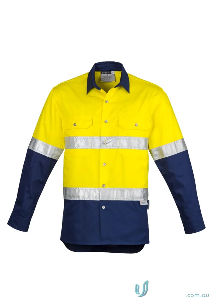 High-visibility Syzmik Mens Industrial Long Sleeve Shirt with reflective stripes for demanding work environments