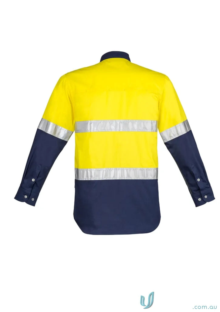 Yellow and navy blue Szymik mens industrial long sleeve shirt with hoop taped zw123 for demanding work environments