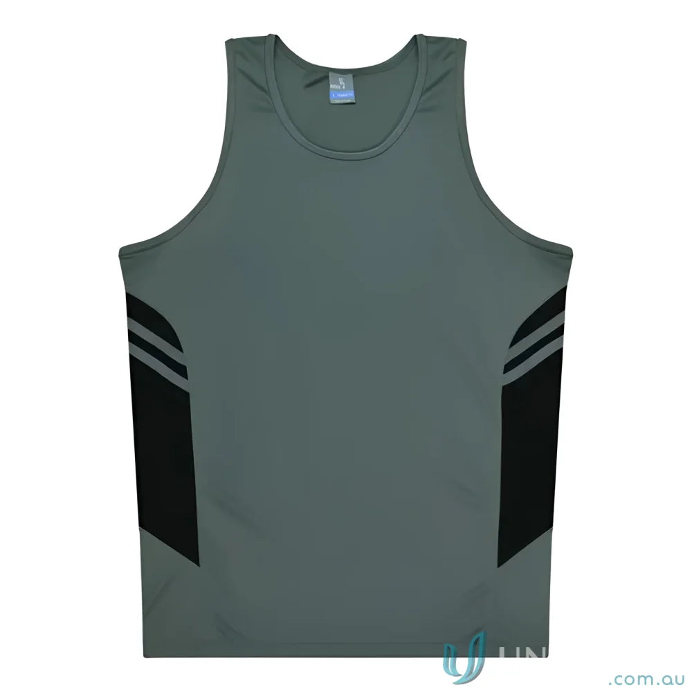 Tasman Singlet gray and black athletic tank top perfect for uniforms and workwear