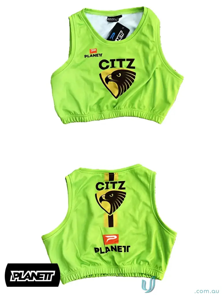 Two green athletic crop tops from TB101 Custom Training Bibs for northern knights anthony rocca