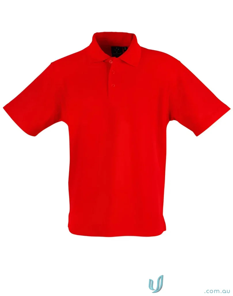 Red short-sleeved polo shirt from PS11 Traditional Unisex Polo, unmatched comfort poly cotton pique