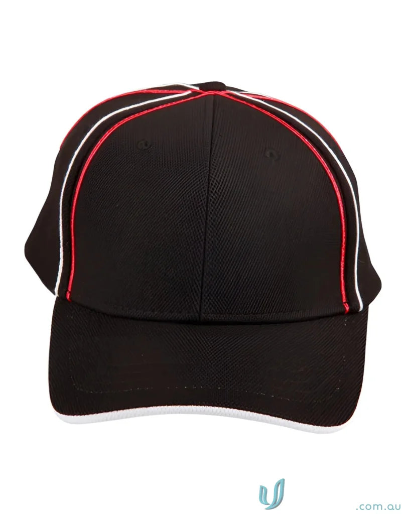 Black Tri-Colour Pique Mesh Cap with Red and White Trim for a cool mesh cap style