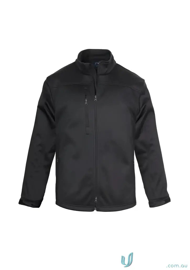Black U:Tech SoftShell Jacket with high collar, zip pockets, made from biz tech fabric