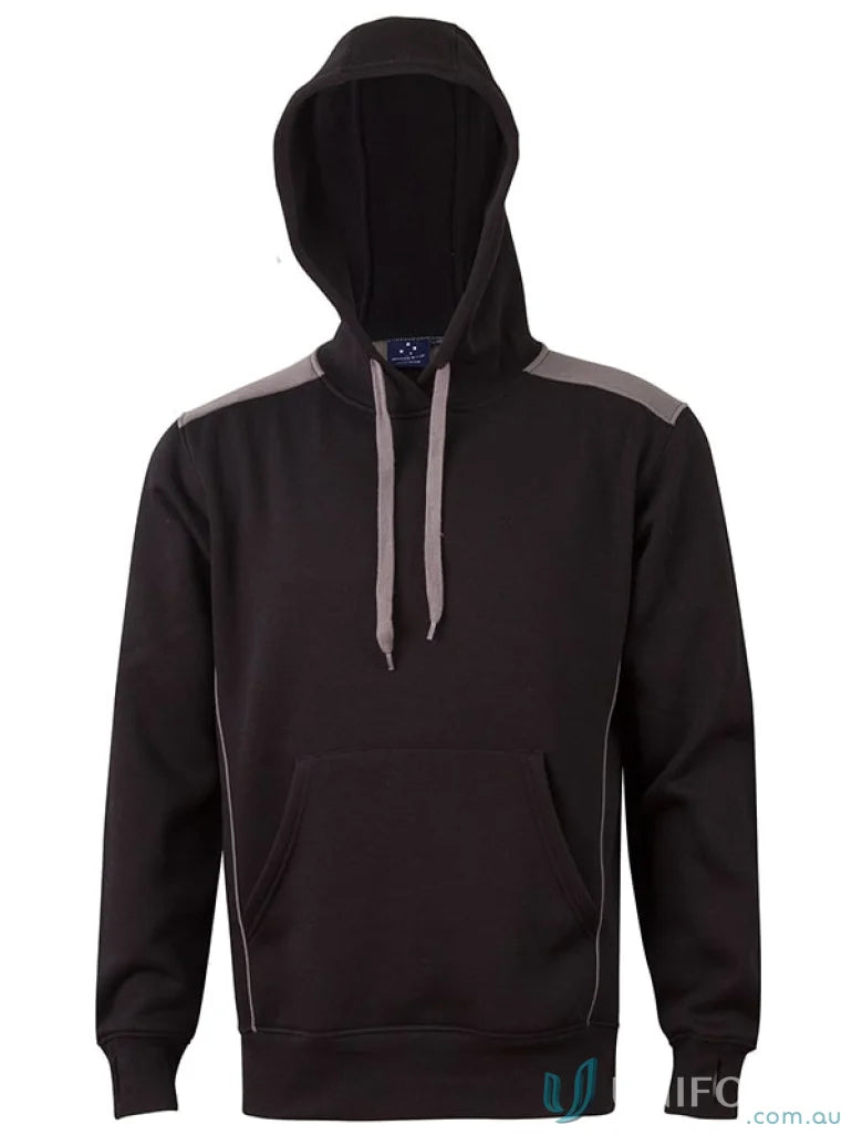Black hooded sweatshirt with gray accents, Unisex Croxton Hoodie perfect for all ages