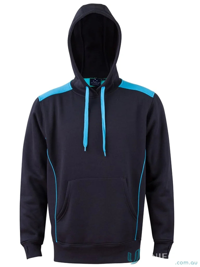 Black hoodie with blue accents from the FL19 Croxton Hoodie unisex kids versions collection