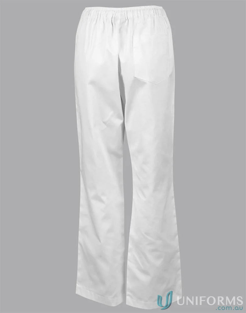 White cp01 chefs pants with elastic waistband chefs and patch pocket chefs design