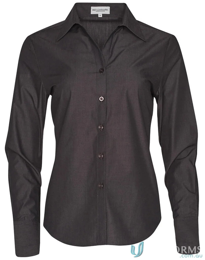 Dark gray womens nano tech button-down shirt from Winning Spirit Ladies Nano Tech L/S Shirt