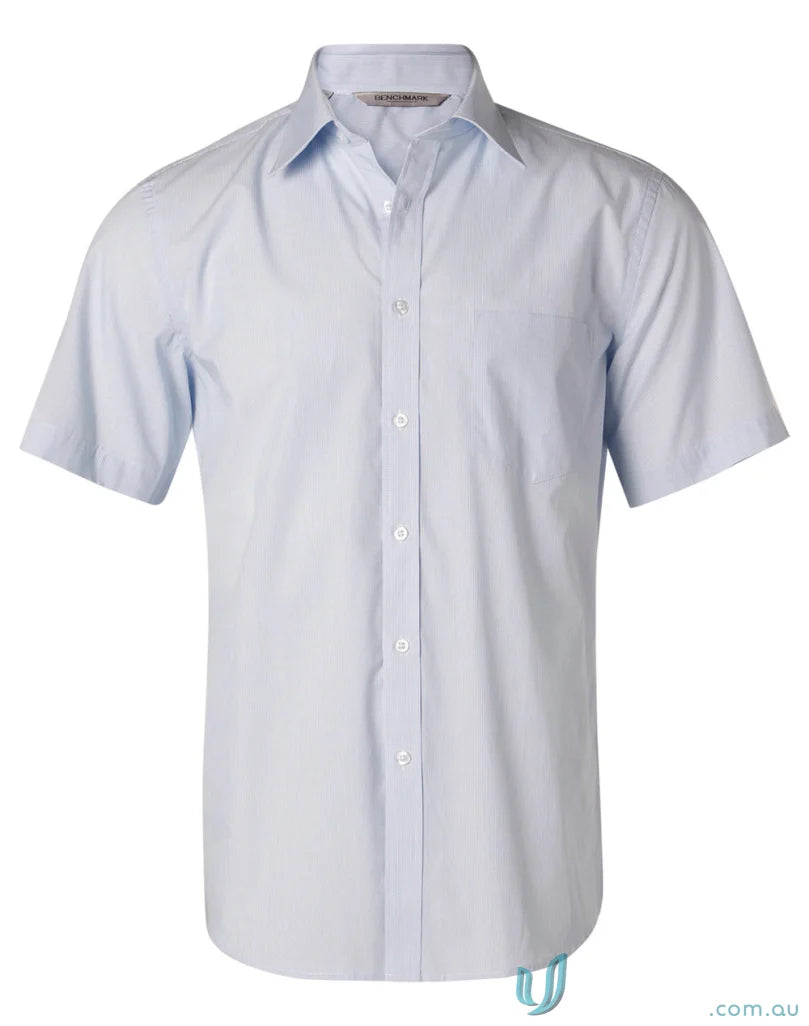 Light blue mens fine stripe short sleeve shirt from Winning Spirit Mens collection